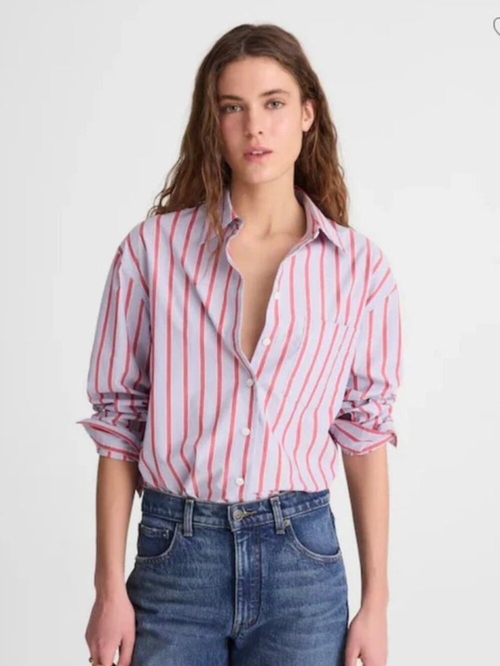 Madewell Tranquil Blue/Red Poplin Button Down Long Sleeve The Easy Shirt XS NWT